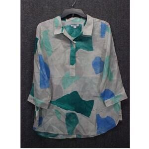 Chico’s 0.5 No Iron Linen Button Back Tunic Top Abstract Print